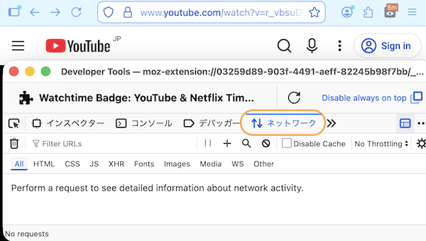 Empty Network tab
